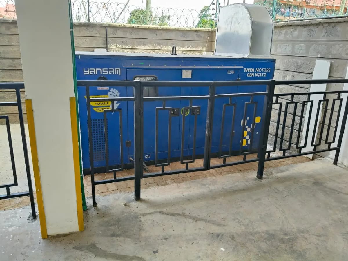 Blue automated parking system gate entrance with barrier
