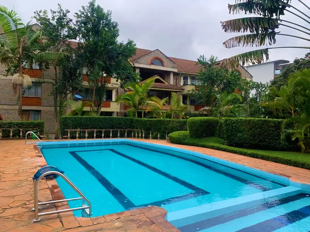Olympic-sized lap pool with lane dividers and compound view